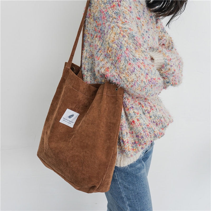 Hylhexyr’s Women’s Corduroy Re-usable Casual Totes Shoulder Bags