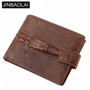 JINBAOLAI Crocodile pattern Men Wallets Genuine Leather Coin Pocket Short Male Wallet Card Holder High Quality