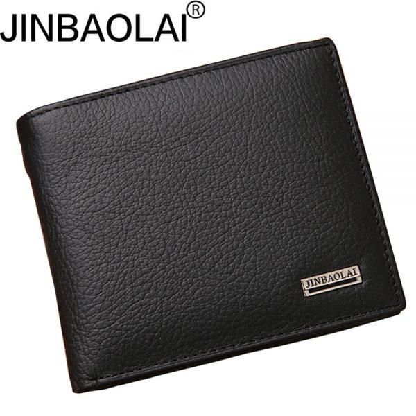 JINBAOLAI Genuine Leather Men Wallets Short Design ID Card Holder Waterproof Black Male Wallet Casual Top