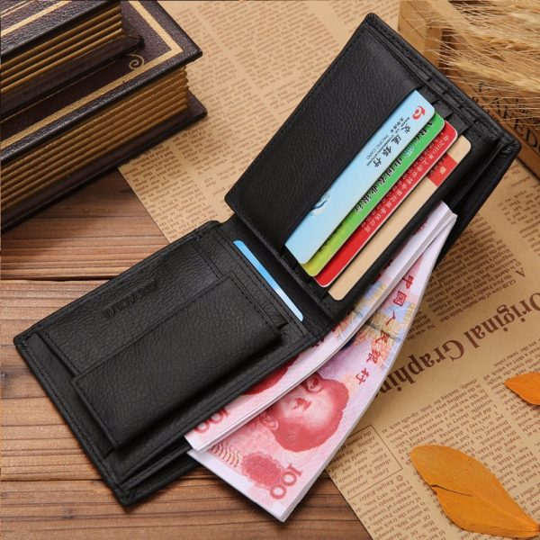 JINBAOLAI Genuine Leather Men Wallets Short Design ID Card Holder Waterproof Black Male Wallet Casual Top