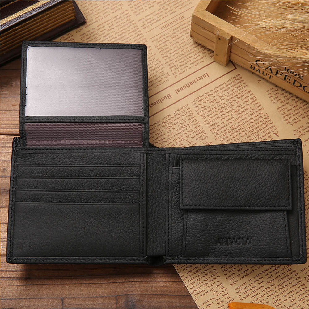 JINBAOLAI Short Genuine Leather Men Wallets Fashion Coin Pocket Card Holder Men Purse Simple Brand High 4