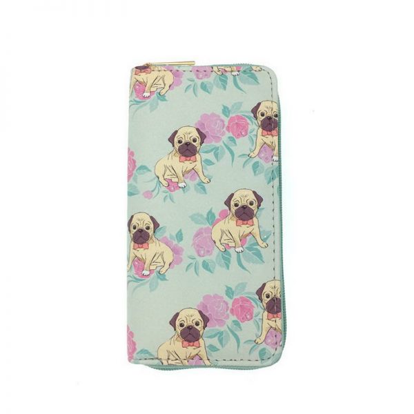 KANDRA Lovely Women Dog Clutch Wallets Stripe PU Leather Phone Pocket Card Holder Long Wallet Girls