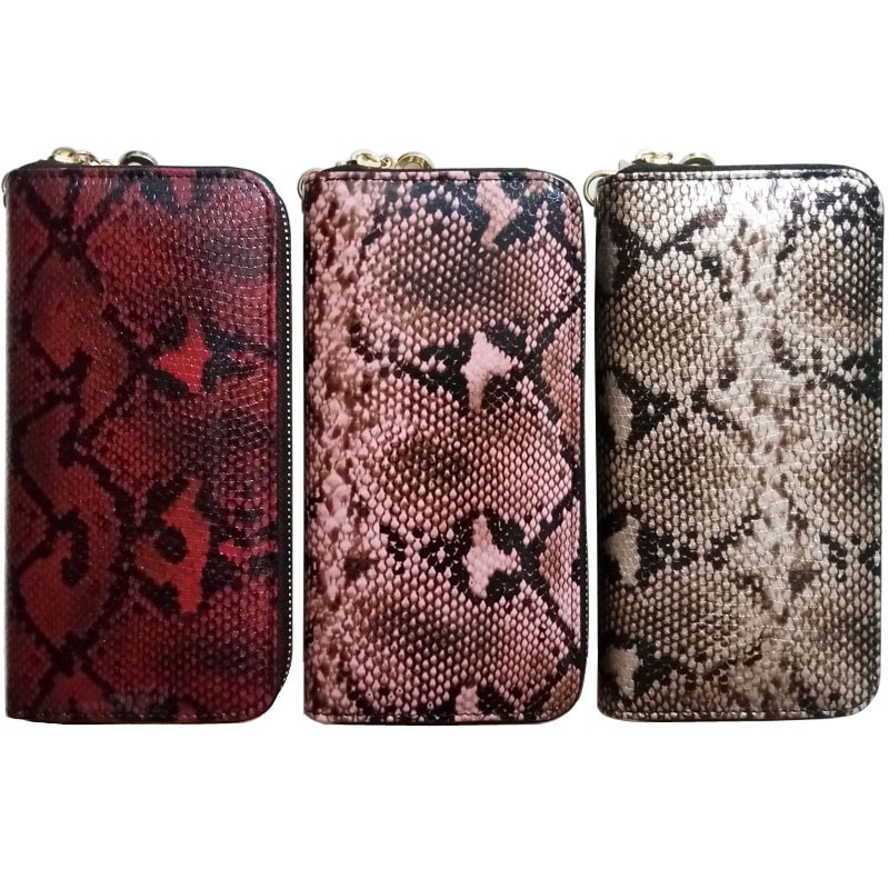 KANDRA Double Zipper Snakeskin Vegan Leather Wallet for Women Long Snake  Skin Faux Leather Phone Bag Fashion Wallet Card Holder - AliExpress