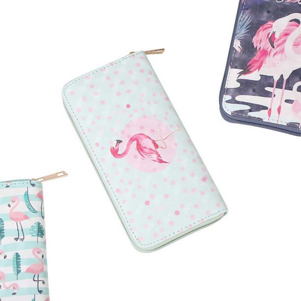 KANDRA PU Leather Unicorn Flamingo Print Long Wallets Lady Money Bag Zipper Coin Purse Girl Cards