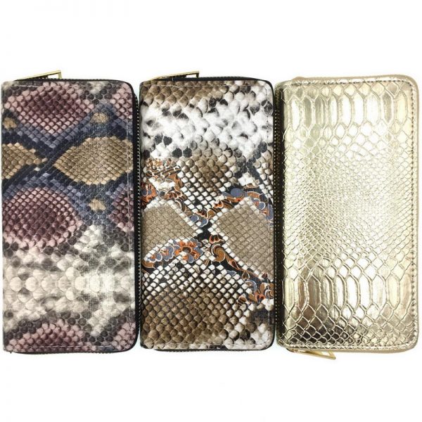 KANDRA Python Leather Long Wallet Women Snake Skin Print Ladies Wallets Zipper Phone Pouch Clutch Purse