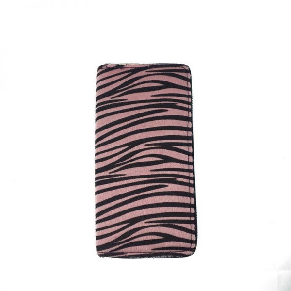 Kandra Personalized Women Wallet Long Clutch Zebra Print Fur Leather Pony Hair Purse Colorful Stripped Credit