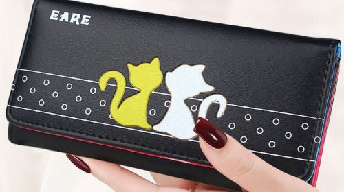 Lady Purses Cat Pattern Women Wallets Cards Holder Fold Clutch Envelope Money Bags Long Short Woman