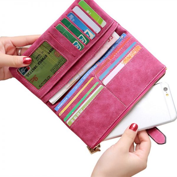 Leather Zipper Long Women Wallets Solid Drawstring Nubuck Luxury Brand Wallet Designer Purse Card Holder Clutch