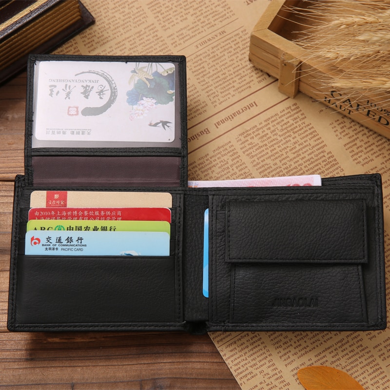 Jinbaolai's Luxury Genuine Leather Men's Short Bifold Casual Wallets