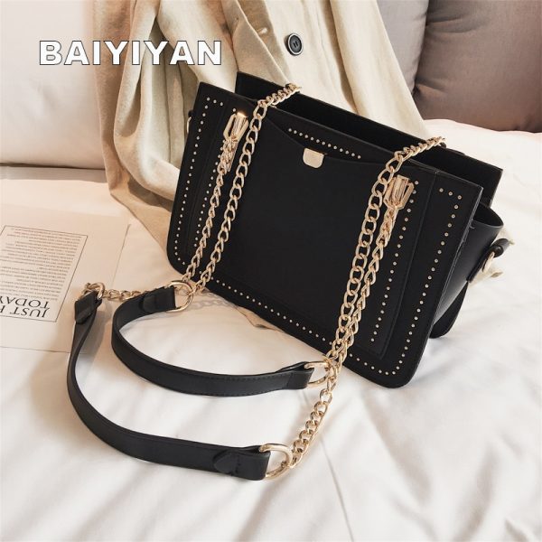 Luxury Rivet Handbag Women Bag Designer Brand Metal Chain Tote Bags Casual PU Leather Crossbody Bag