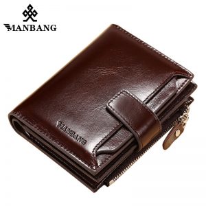 ManBang  Hot Sale Wallets Man Short Genuine Leather Card Holder Snap Brand Mini Purse Folding