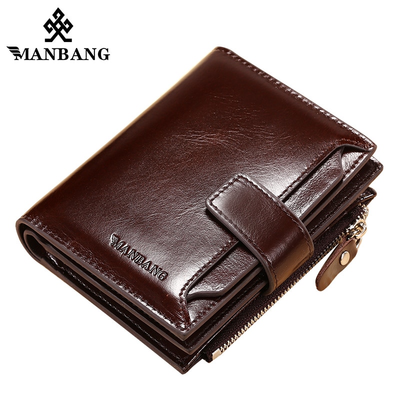 ManBang's Short Genuine Leather Designer Folding Wallets for Men