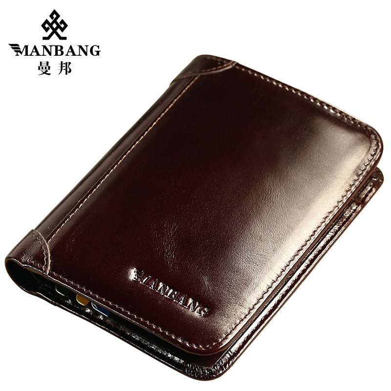 MANBANG Classic Style High Quality Genuine Leather Fashion Wallets for Men Coffee