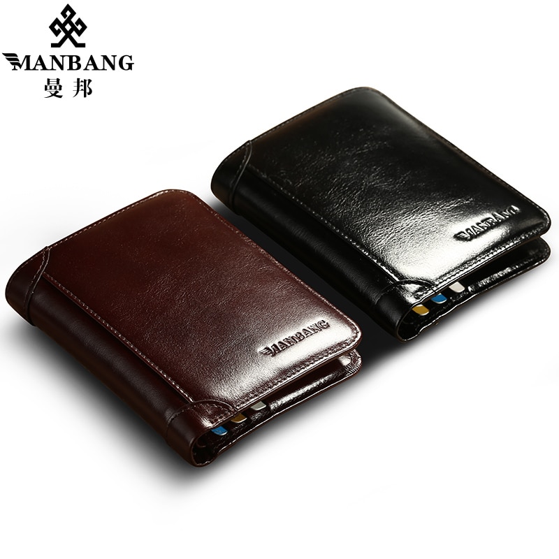 ManBang Male Genuine Leather Wallets Men Wallet Credit Business Card  Holders Vintage Brown Leather Wallet Purses High Quality