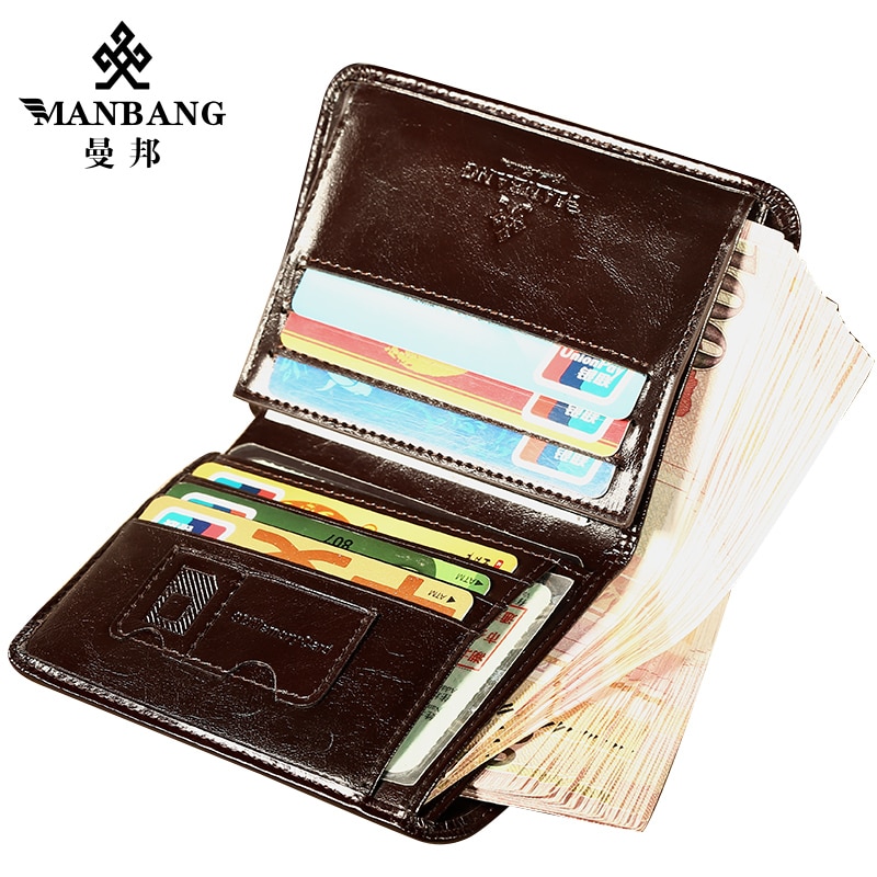 ManBang High Quality Genuine Leather Trifold Zipper Wallets for Men