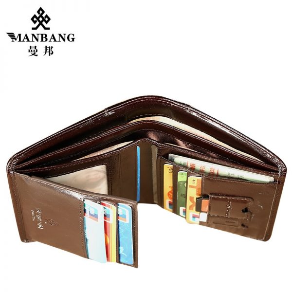ManBang Genuine Cowhide Leather Men Wallet Trifold Wallets Fashion Design Brand Purse ID Card Holder Purse