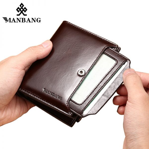 ManBang Genuine Leather Men Wallets Fashion Trifold Wallet Zip Coin Pocket Purse Cowhide Leather man wallet