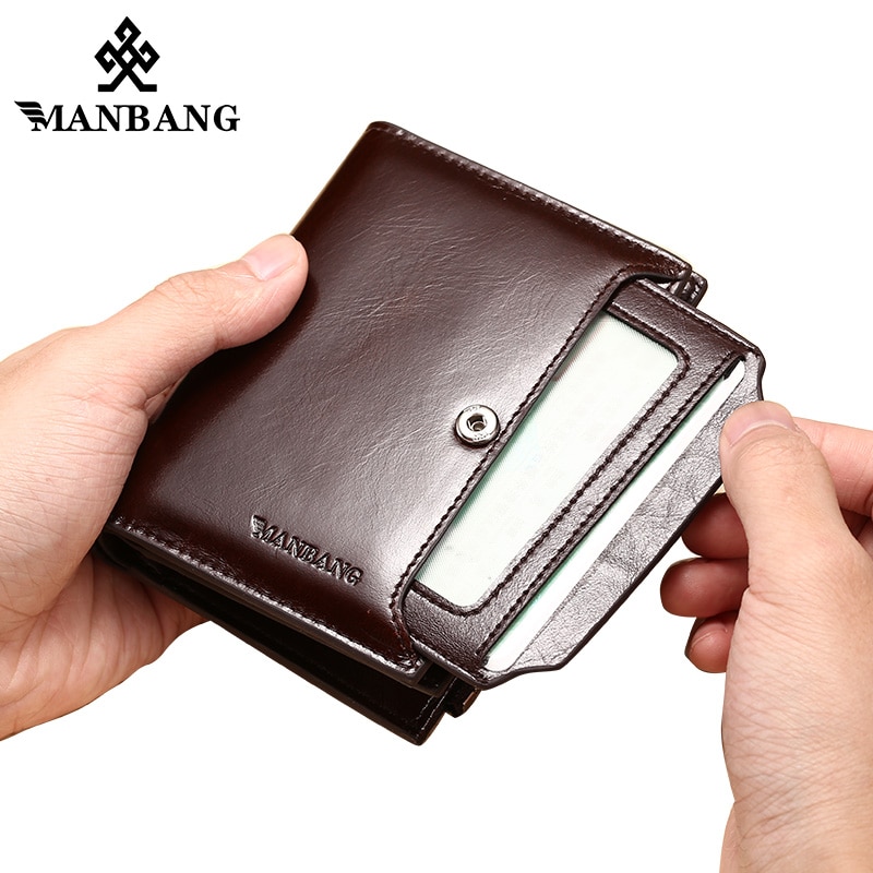 MANBANG Classic Style High Quality Genuine Leather Fashion Wallets for Men Coffee