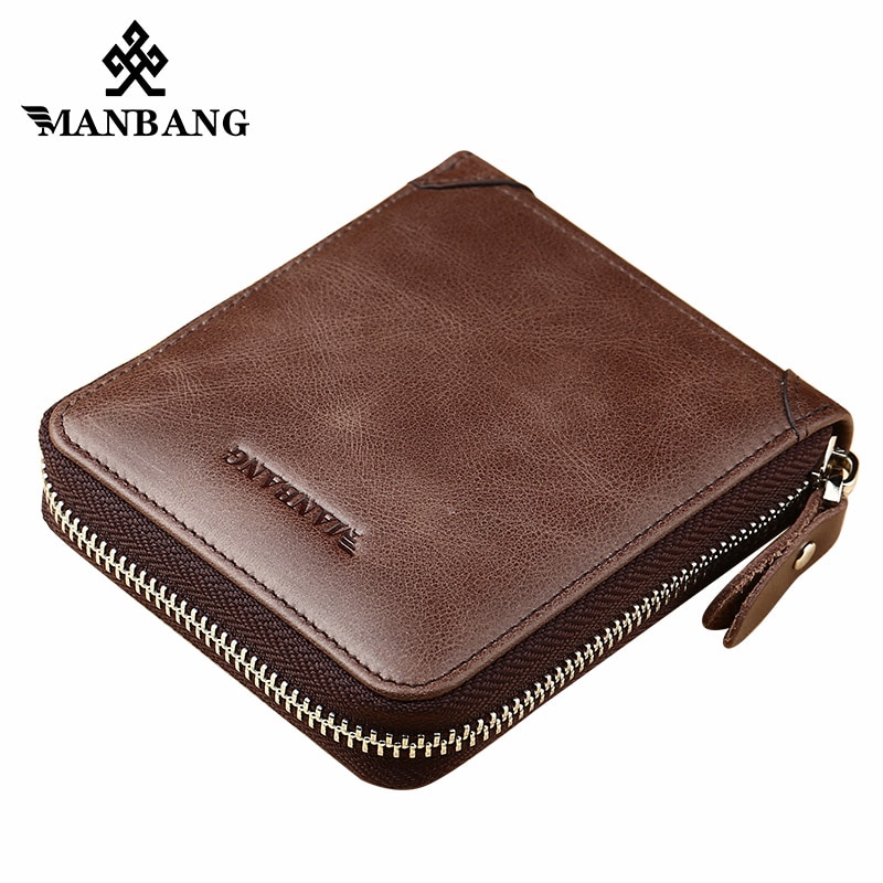 ManBang’s Genuine Leather Men’s Vintage Fashion Bifold Zipper Wallets