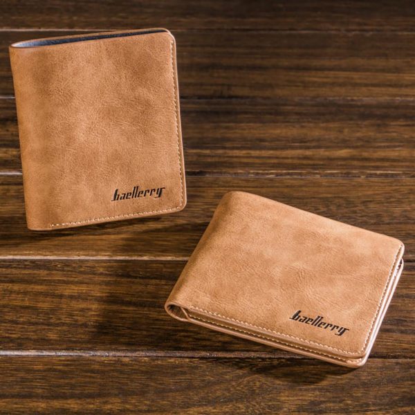 Men Wallets Retro Frosted PU Wallet Two Folding Male Purse Credit Card Holder Solid Color Short