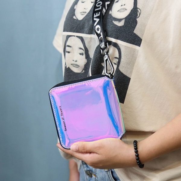 New Lanyard Laser Holographic Wallet Women Wallets Lady Short Purse Portfel Card Holder Women s Small