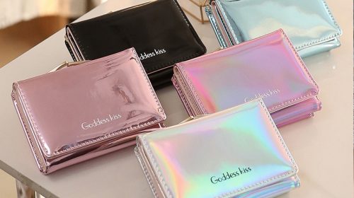 New Women Laser Holographic Wallets Short Cute Purse Small Wallet Women Folding Wallet Card Holder Coin