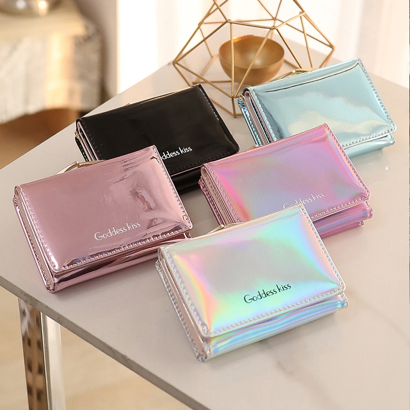 Cute Laser Holographic Small Women’s Foldable Clutch Wallets