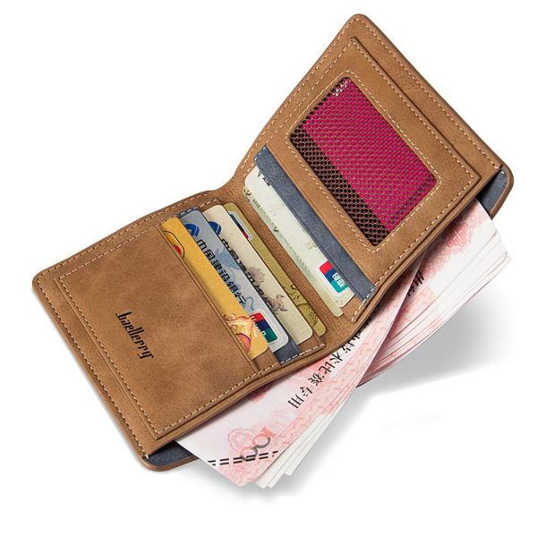 PinShang Men Retro Frosted PU Wallet Two Folding Male Purse Credit Card Holder Solid Color Short