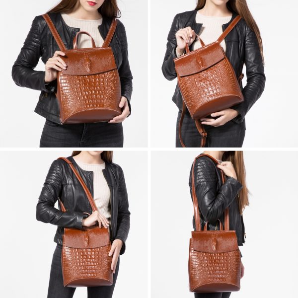 REALER fashion women backpack high quality split leather crossbody shoulder bag female crocodile print large multifunctional