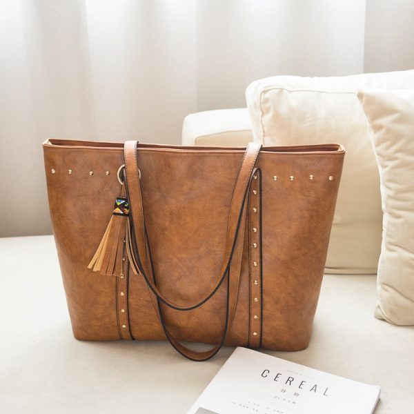 Rivet PU Leather Women Handbag Casual Tassel Women Shoulder Bag