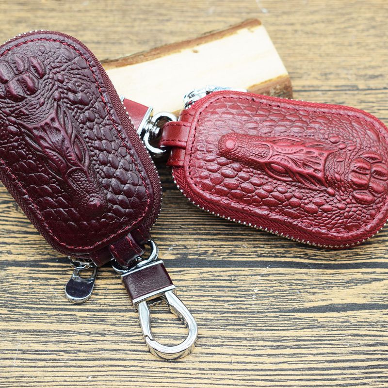 Genuine Leather Retro Multi-functional Crocodile Designer Keychain Wallets Brown