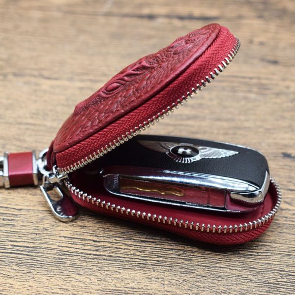 THINKTHENDO Men Women Leather Car Key Chain Ring Keychain Case Holder Zipped Bag Purse Pouch