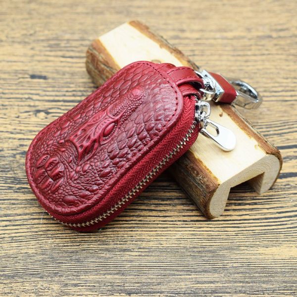 THINKTHENDO Men Women Leather Car Key Chain Ring Keychain Case Holder Zipped Bag Purse Pouch