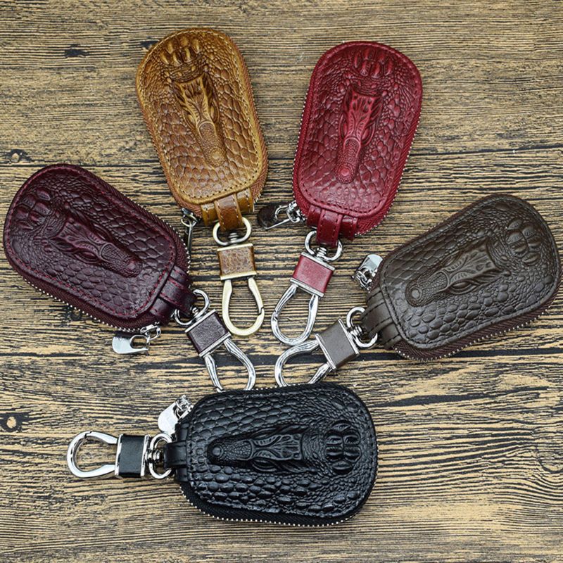 Genuine Leather Retro Multi-functional Crocodile Designer Keychain Wallets Brown