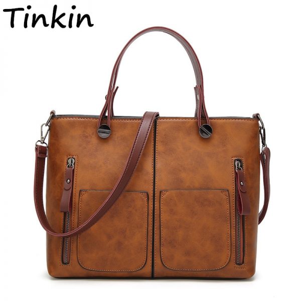 Tinkin Vintage Women Shoulder Bag Female Causal Totes for Daily Shopping All Purpose High Quality Dames