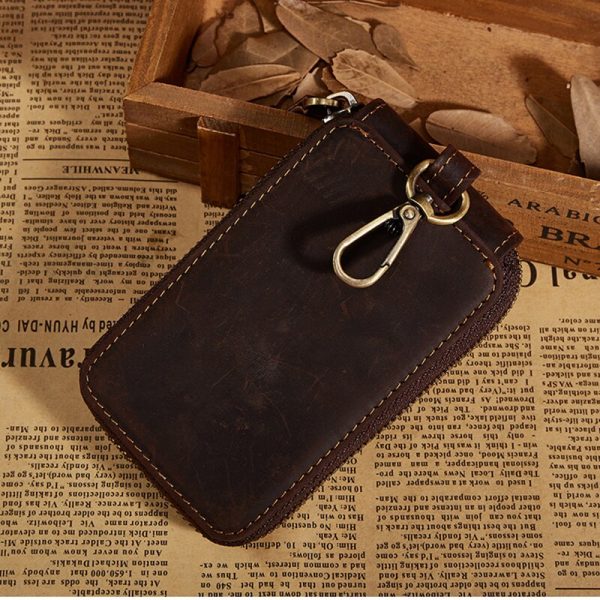 Unisex Crazy Horse Cowhide Car Key Bag ID Card Holder Genuine Leather Keyring Covers Case Housekeeper