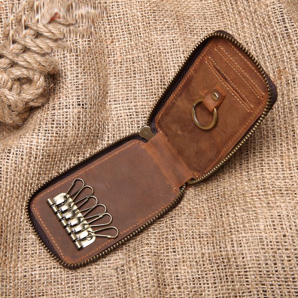 Unisex Crazy Horse Cowhide Car Key Bag ID Card Holder Genuine Leather Keyring Covers Case Housekeeper