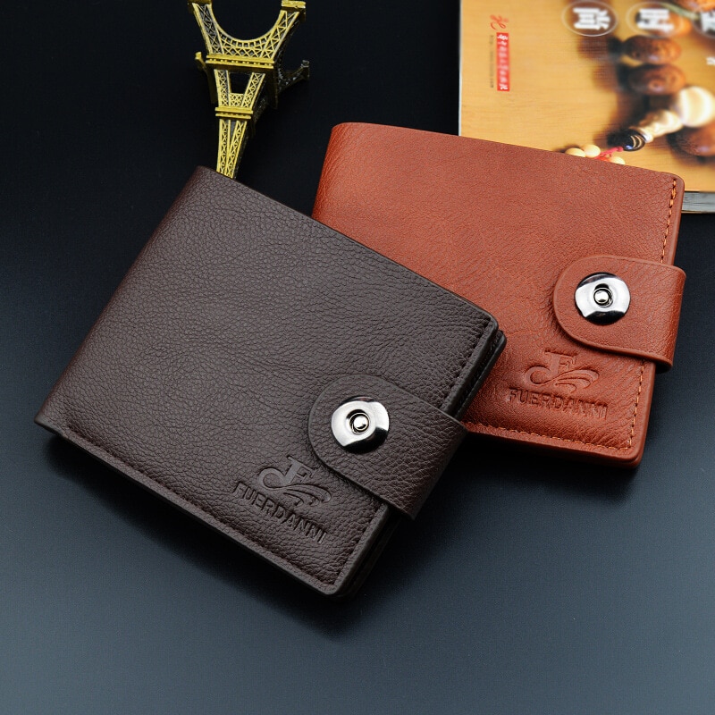 High Quality Luxurious PU Leather Button Wallets for Men