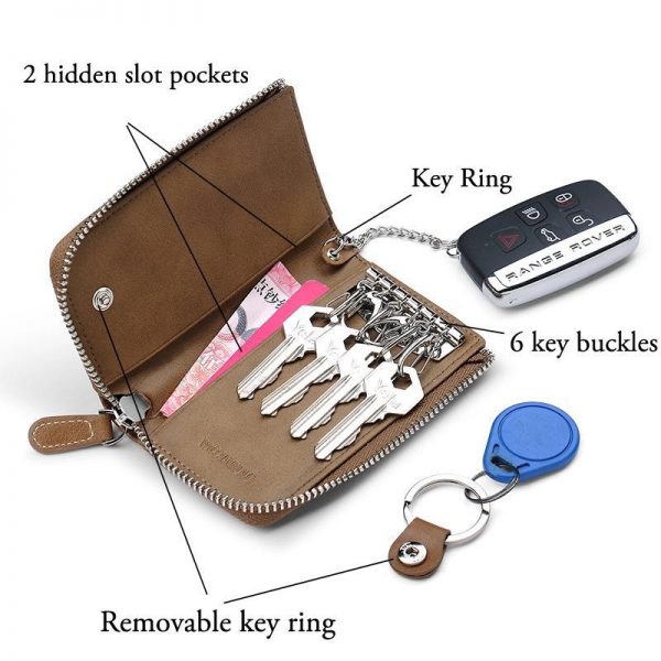 Vintage Zipper Key Holder Genuine Leather Men Car key Organizer With keychain porte cle Fashion Leather