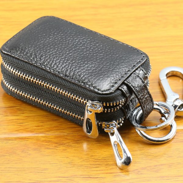 WESTCREEK Brand Genuine Leather Men Double Zipper Car Key Wallets Women Minimalist Key Holder Fashion Housekeeper