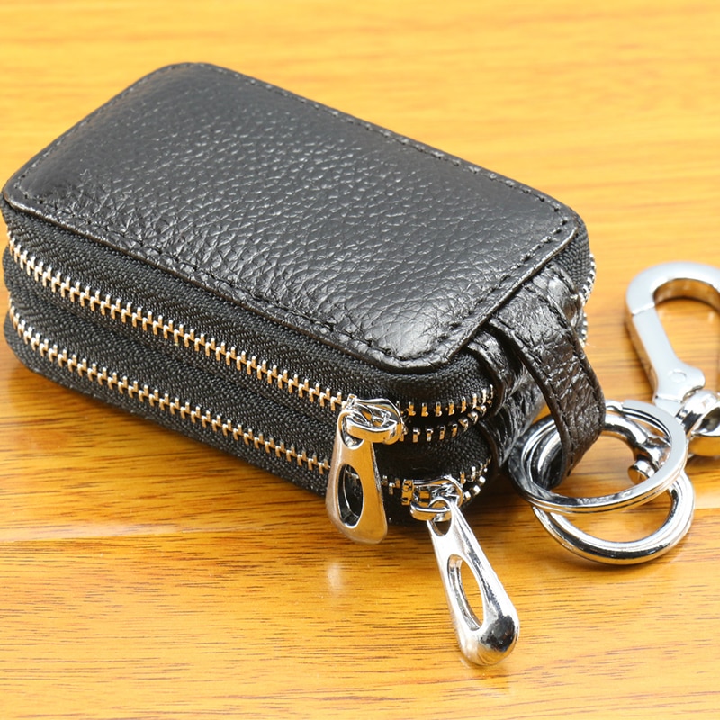Leather Key Chain Pouch multi function Minimalist Car Key Case Holder w/  Zipper