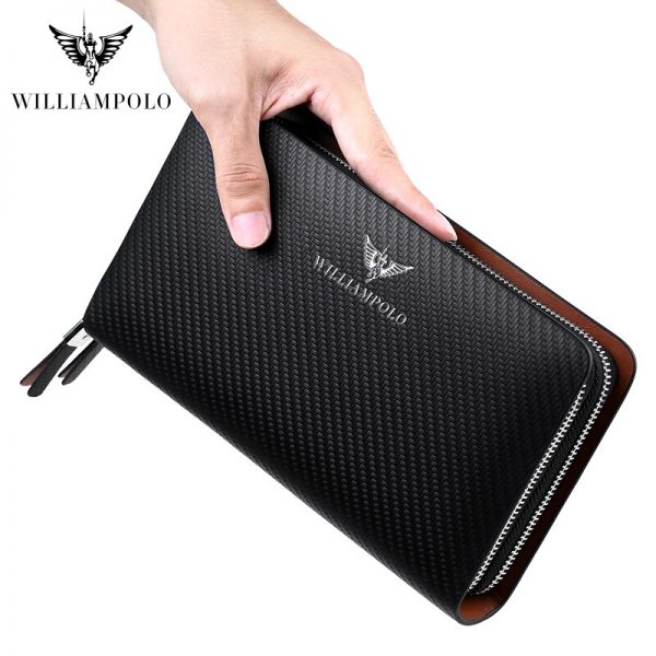 WilliamPOLO  Fashion New Arrival  Cow Leather Business Solid Zipper Long Mens Clutch Wallet Handbag