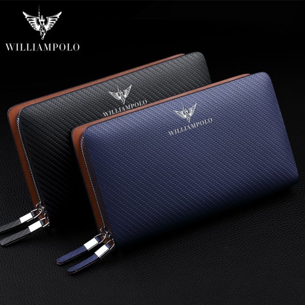 WilliamPOLO  Fashion New Arrival  Cow Leather Business Solid Zipper Long Mens Clutch Wallet Handbag
