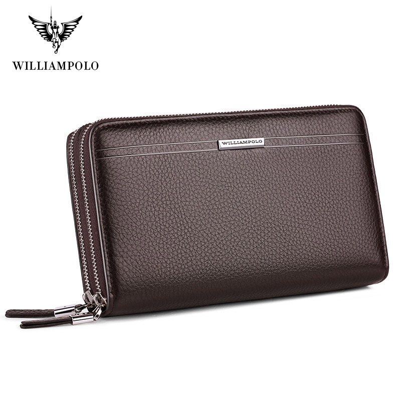 High Quality Double Zipper Wallets Mens Leather Wallet Holders For