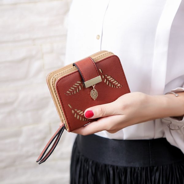 Women Wallet Fashion Purse Female Short Wallets Hollow Leave Pouch Handbag For Women Coin PU Leather