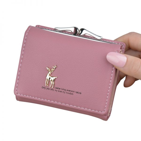 Women Wallet Leather Short Cute Deer Wallet Folding Wallets Clutch Pu Card Holder Ladies Purses Retro