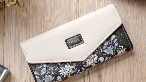 Wristlet Fashion Envelope Women Wallet Hit Color Fold Flowers Printing Colors PU Leather Wallet Long Ladies