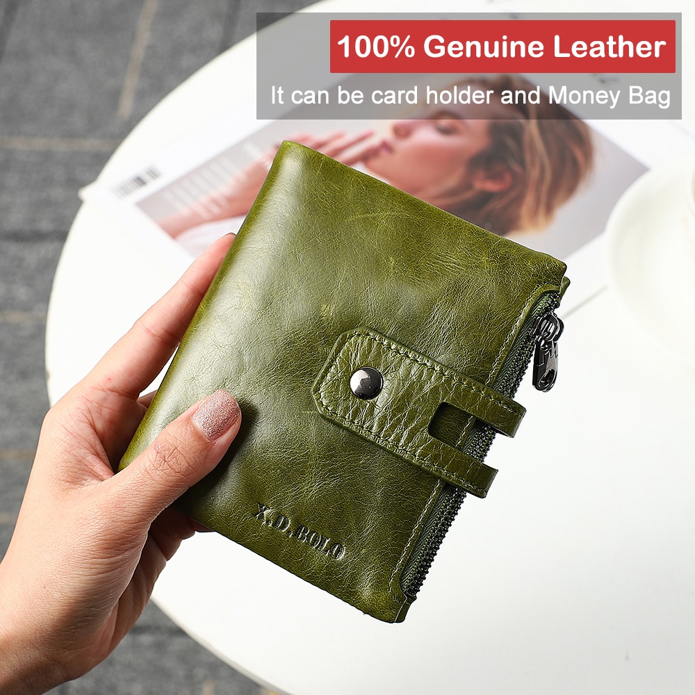 X D BOLO Wallet Women Genuine Leather Card Holder Wallets Female Zipper Clutch Ladies Purses with 6