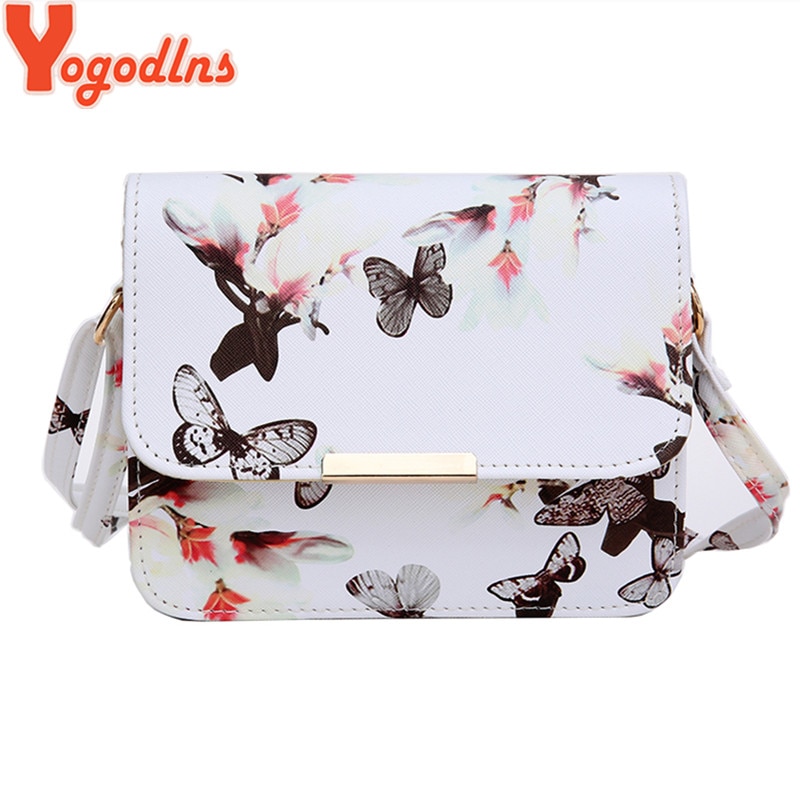 Women Girl Small Satchel bag Flower Butterfly Printed Shoulder Bag Crossbody Bag 