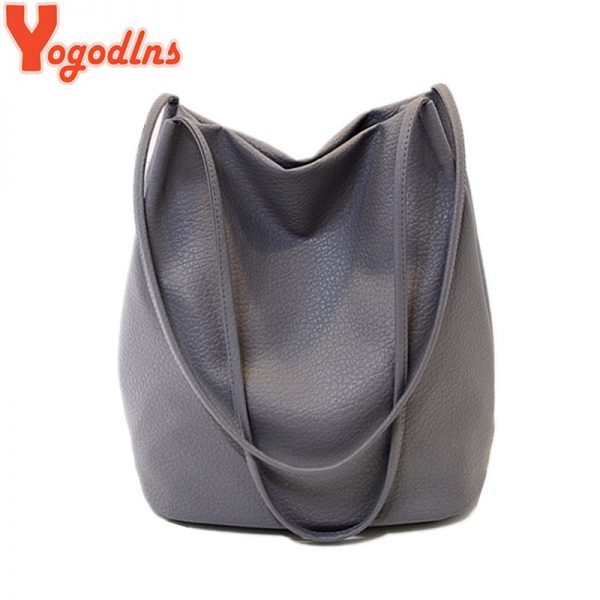 Yogodlns Women Leather Handbags Black Bucket Shoulder Bags Ladies Crossbody Bags Large Capacity Ladies Shopping Bag